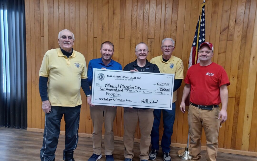 Marathon Lions Club Donation Match to Ballpark Complex